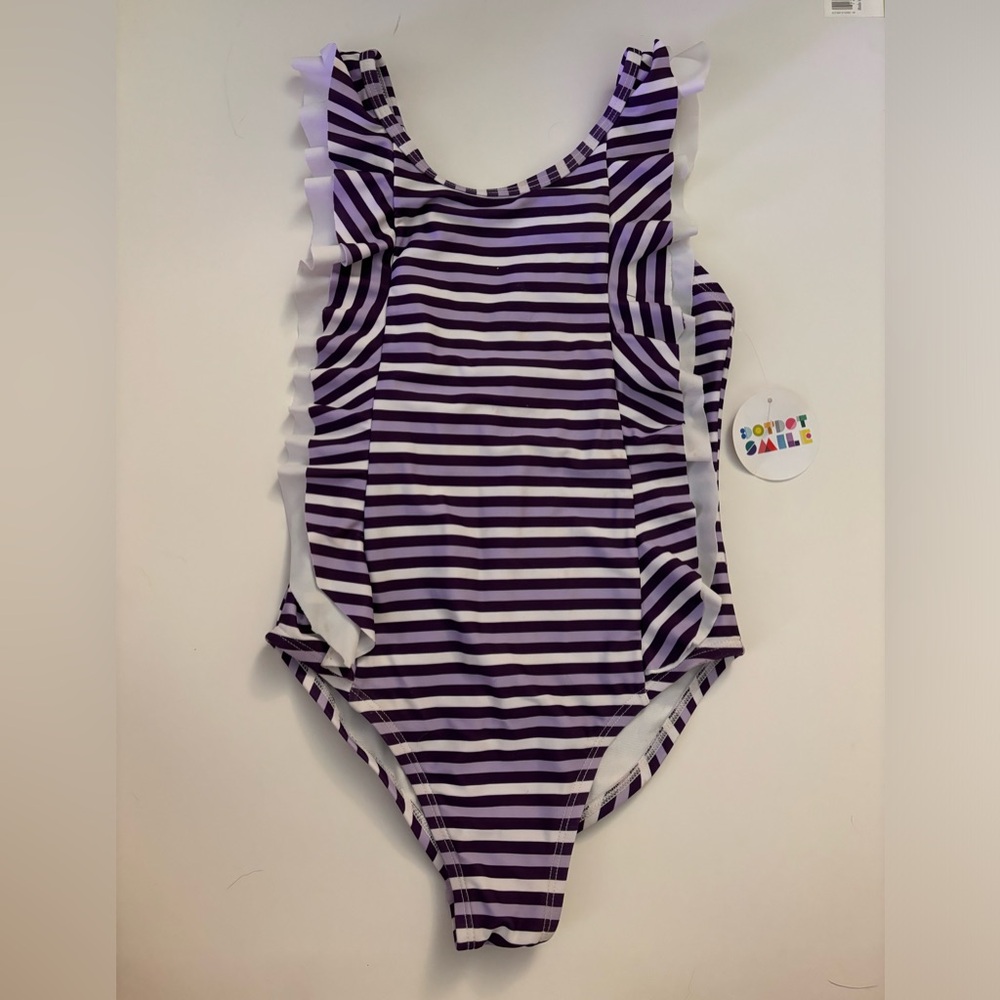 Dot Dot Smile Purple Striped Ruffled One Piece Swimsuit New w/Tags (size 8/10)